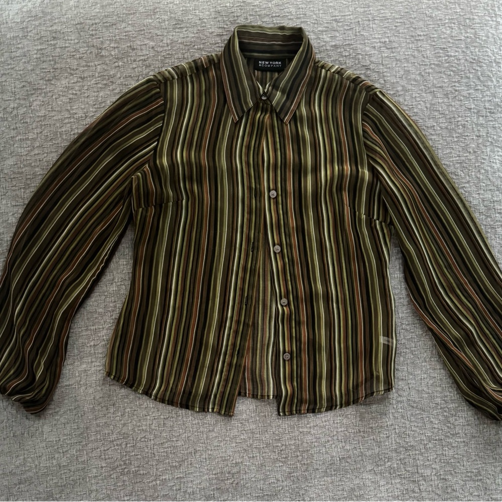 New York & Company Multicolor Striped Blouse